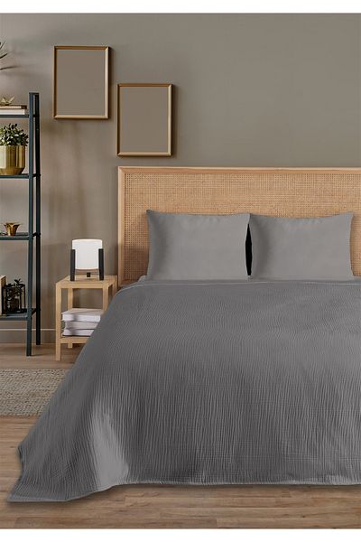 Evim 100% Natural Cotton 4 Layer Muslin Luxury Single Pique Set Dark Gray 160X230Cm