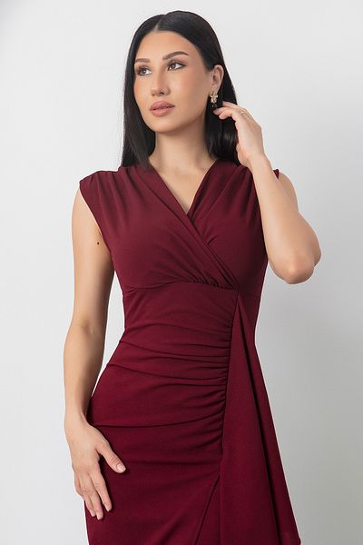 PULLIMM Rochie creponată cu volane cu guler dublu DKS1262