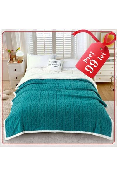 Ralex Blanket with fleece, Tricot model, double bed, 200 x 230 cm, Turquoise