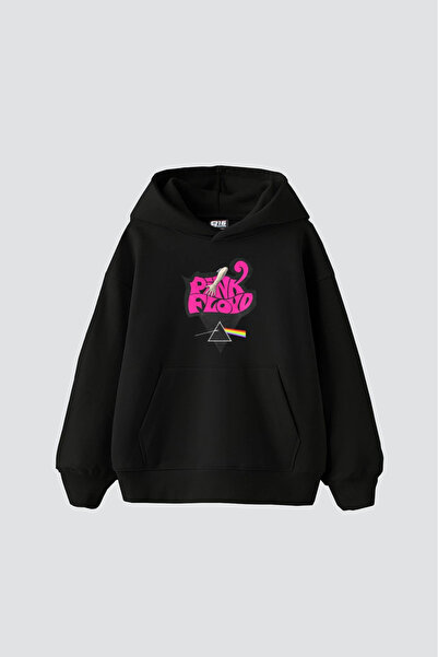 Bak Moda Hanorac negru oversize unisex cu imprimeu Pink Floyd