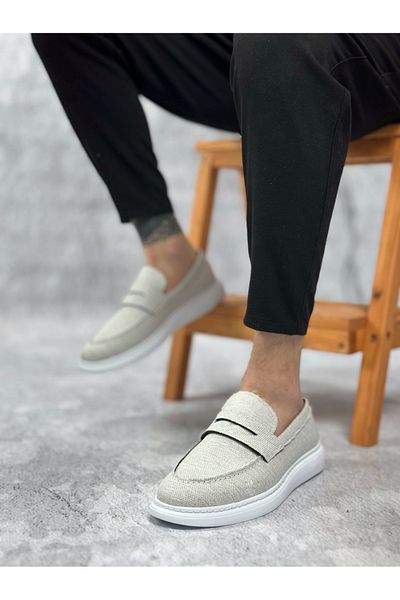 pabucmarketi Laceless Linen Men's Shoes Gray
