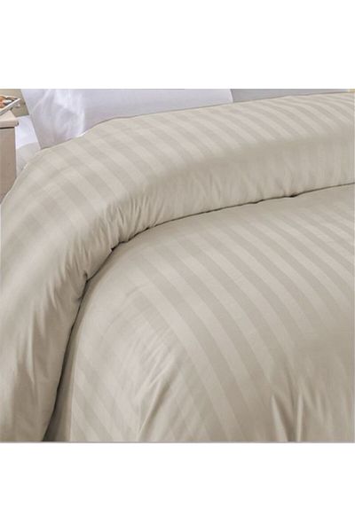 HomePuls Duvet Cover for 2 Persons, 100% Cotton Damask, Hotel Type, 1 cm Stripe, 180 x 220 cm, Beige Cappucci
