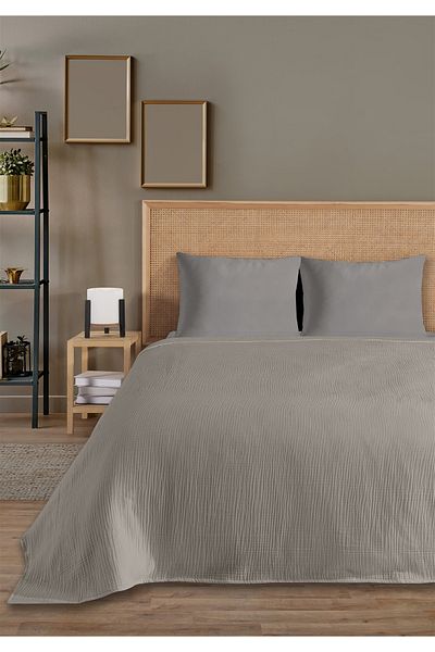 Evim 100% Natural Cotton 4 Layer Muslin Luxury Single Pique Set Light Gray 160X230Cm
