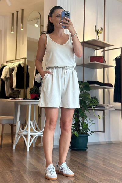 Unique Boutique Beige Modal Fabric Blouse Shorts Set