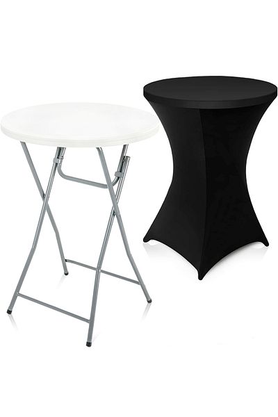 Quasar & Co. Set masa evenimente cu husa,banchet/catering,rotunda,picioare pliabile,d80 cm,h110 cm,ABS/metal,Alb
