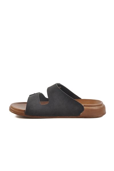 Foxter Black Double Buckle Men's Flat Slippers