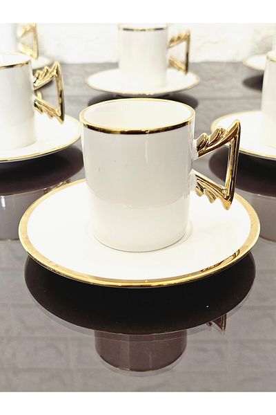 atabey home 6 Person Porcelain Cup Set Titanium Real Gold Plated