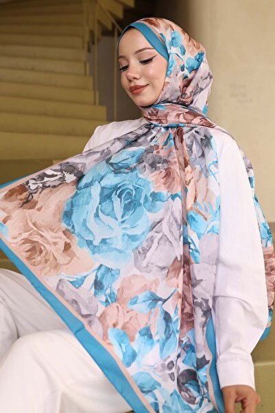 benguen شال منقوش باللون الفيروزي İpk111