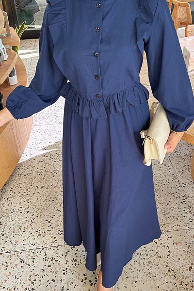 Tesettür Diyarı Women's Tricot Fabric Ruffled Hijab Suit