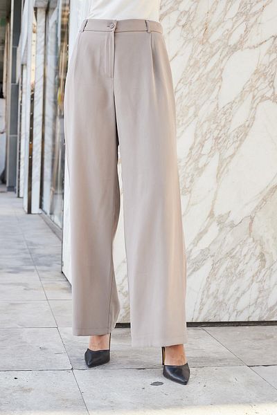 Jument Pantaloni palazzo cu talie înaltă modal mătăsos pentru femei, cu buzunare laterale, plisate, cu spate elastic, picioare largi - nurcă