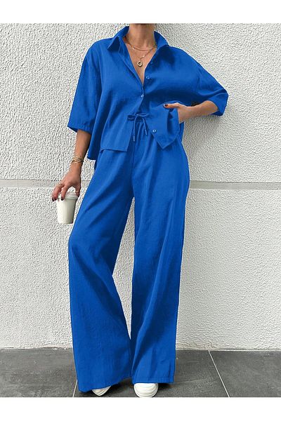 JESSE STORY Women's Wide Leg Pants Kupra Fabric Elastic Waist