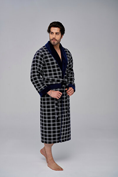 Nuşa Стильний картатий жакардовий бамбуковий бавовняний халат для чоловіків