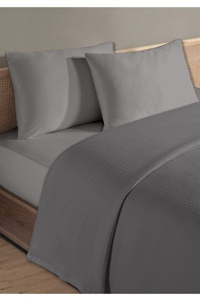 Evim 100% Natural Cotton 4 Layer Muslin Luxury Single Pique Set Dark Gray 160X230Cm