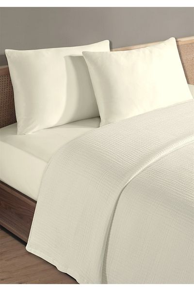 Evim 100% Natural Cotton 4 Layer Muslin Luxury Single Pique Set Ecru 160X230Cm