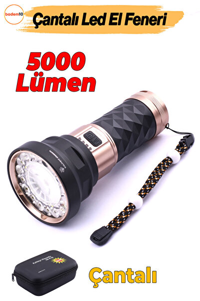 Badem10 El Feneri 5000 Lümen Uzun Menzil 80W Şarjlı Powerbank Ledli Işık Kafa...