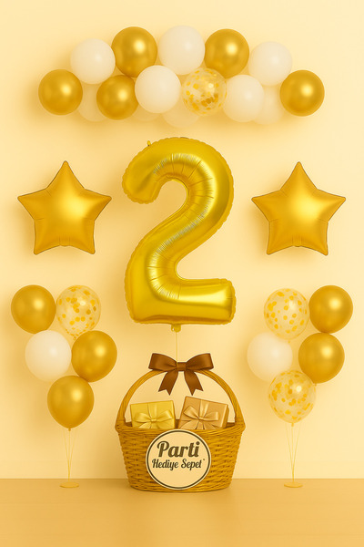 parti hediye sepeti Gold Yıldızlı 1 Yaş Doğum Günü Balon Seti | Beyaz Şeffaf ...