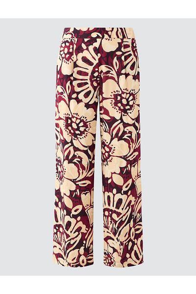Jimmy Key Burgundy High Waist Wide Leg Long Patterned Trousers