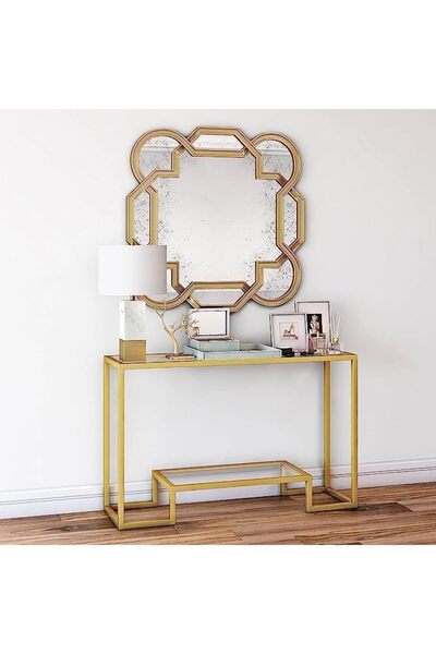 Generic FFD Metal Glass Console Table With Clear Glass Shelves and Metal Frame