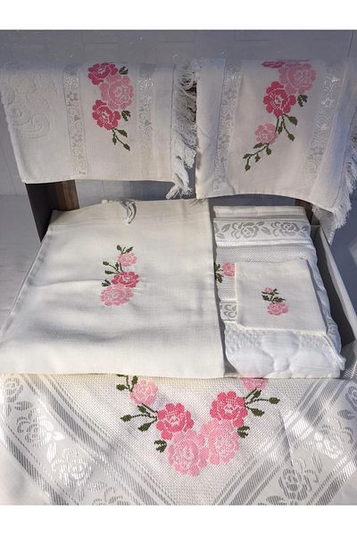 Vinezza Home Collection Dowry 6 Piece Floral Embroidered Etamine Prayer Rug Set Bundle Set