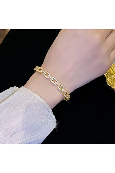 TAKİŞKO سوار فولاذي مرصع بالزركون الكامل بلون ذهبي