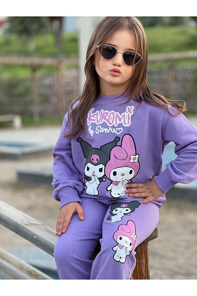 KGN GİYİM Girl's Seasonal Bottom Top Tracksuit Set Cotton
