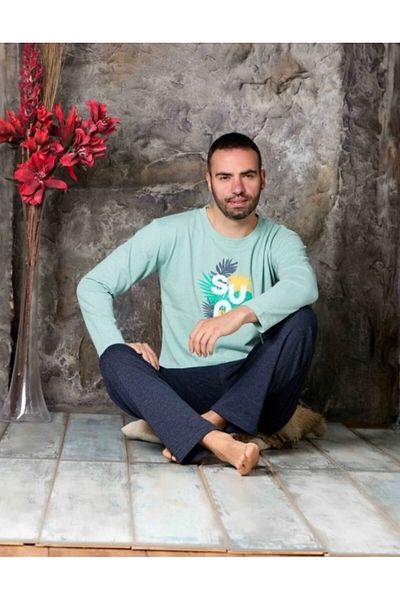 TOSKI Men's Pajamas Long Sleeve and Long Pants Green