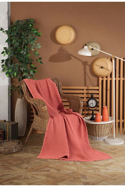 destinyhometex Waffle Pattern Fringeless Sofa Cover/Tv Blanket 100X200Cm