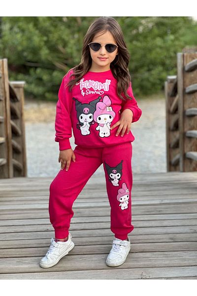 KGN GİYİM Girl's Seasonal Bottom Top Tracksuit Set Cotton