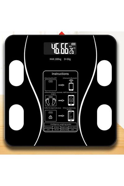 Flippy Cântar electronic cu aplicație inteligentă, ecran iluminat, susține 180 kg, 26x26 cm, negru