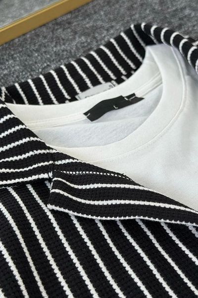 Ferhatlı Men's Waffle Shirt Short Sleeve Cotton Fabric Striped Seasonal Lycra Oversize