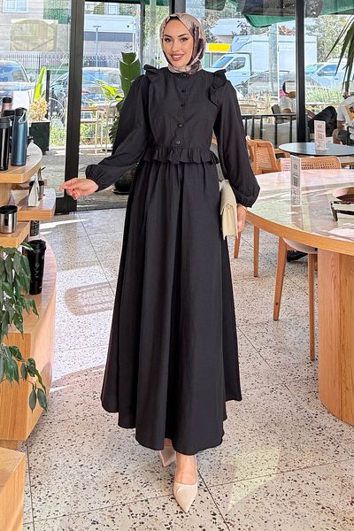 Tesettür Diyarı Women's Tricot Fabric Ruffled Hijab Suit
