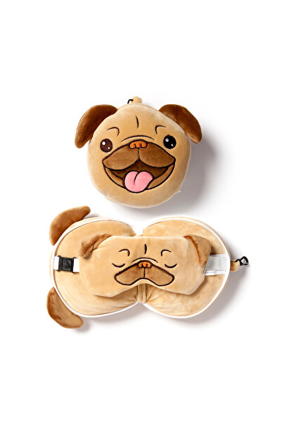 Relaxeazzz Pernă de călătorie pentru copii și mască pentru ochi-Mopps Pug