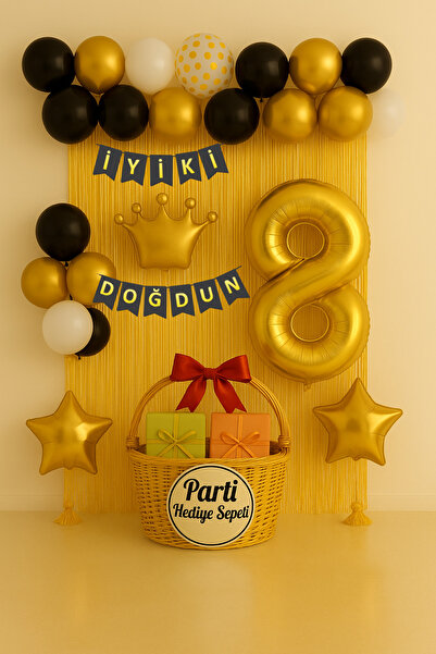 parti hediye sepeti Altın Taç Temalı Doğum Günü Seti | Siyah Gold İyi ki Doğd...