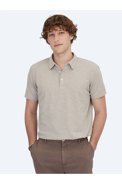 Kip Light Brown Polo Neck Cotton Blend T-Shirt