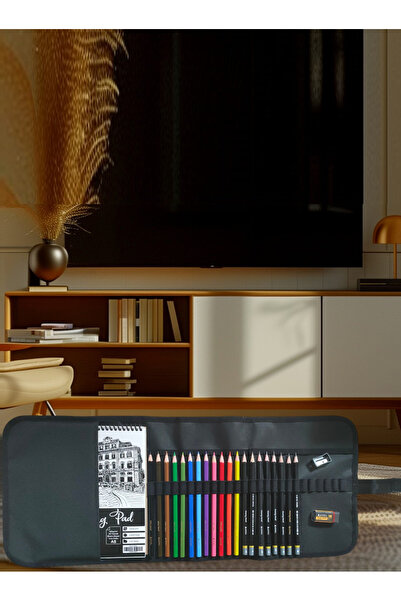 GLANCE A5 Sketchbook Blue Lighthouse Pen Holder 24 Compartments + Pencil Case Graduated and Paint Pen Set