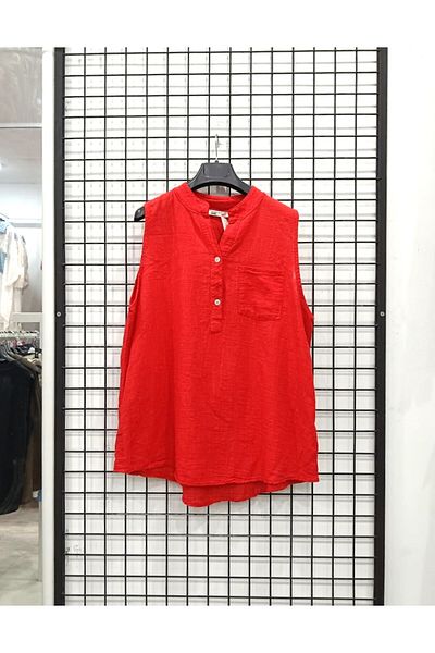 Butik Şans Solid Color Pocket Detail Zero Sleeve Italian Blouse