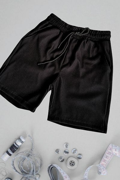 Ferhatlı Women's Men's Corded Shorts Ottoman Fabric Seasonal Lycra Lace-Up Shorts with Pockets