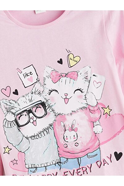 LC Waikiki LCW Kids Pembe Bisiklet Yaka Kız Çocuk Pijama Takımı