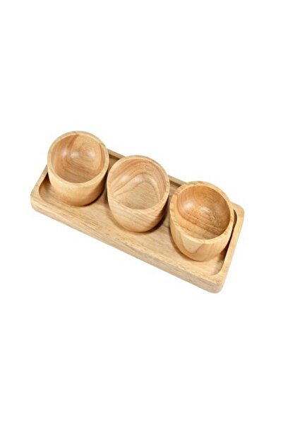 Generic Triple Ramekin Snack Bowl Set with Wooden Tray 3 Section Natural Rubber Tree Snack Cups and Plate