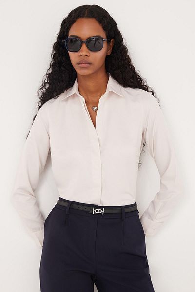 Tudors Women's Slim Fit Slim Fit Body Fitting Long Sleeve Hidden Button Detailed Stone Basic Shirt