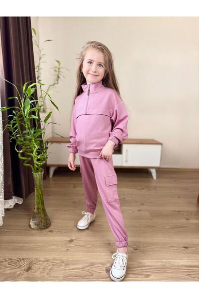 RAPAPA Set de trening pentru fete cu jumătate de fermoar și buzunar – Combina...