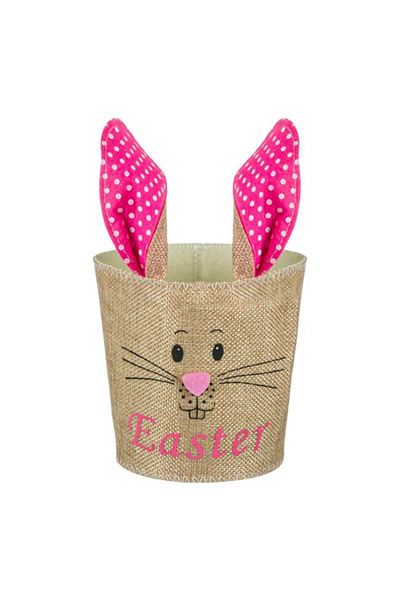 OEM Coș decorativ de Paște din fetru, iepuraș, bej/roz, 13x21 cm