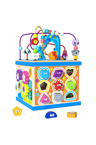 SDX Market Jucărie educativă Montessori tip cub din lemn multifuncțională 5 în 1