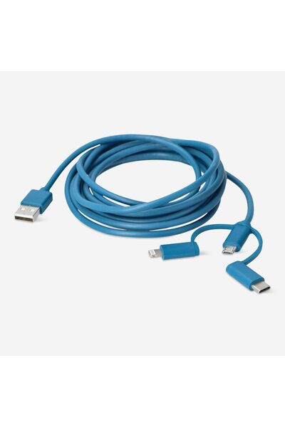 Flying Tiger Copenhagen Mavi 3'ü Bir Arada Şarj Kablosu 300 cm