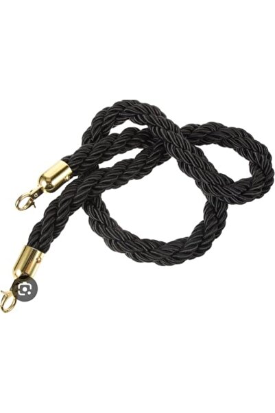 Generic Braided Stanchion Rope, Black Twisted Cord with Gold Clasps, Queue Line Barrier