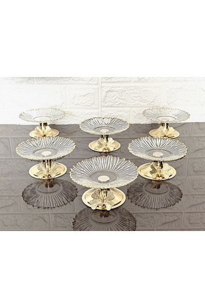 atabey home 6 Pieces Butterfly Foot Presentation Plate 13 cm & Turkish Delight & Coffee