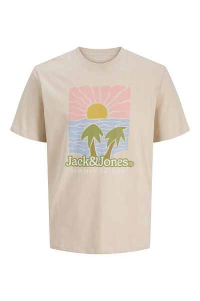 Jack & Jones Tricou cu imprimeu cu logo pentru bărbați J&J JJDOWN Ecru Bej A2222