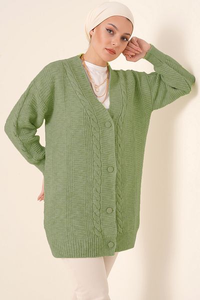 Merterium Women's Hijab Long Knitwear Cardigan H.Green 1048