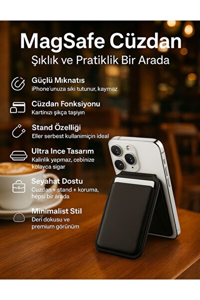 aheaks iPhone Uyumlu MagSafe Katlanabilir Deri Cüzdan & Telefon Standı – 4 Ka...