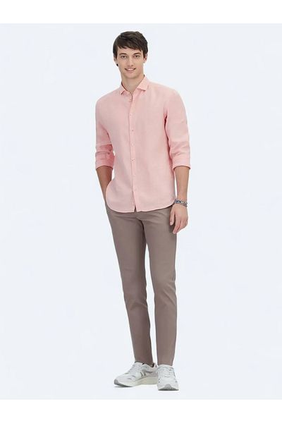 Kip Salmon Plain Woven Casual βαμβακερό πουκάμισο